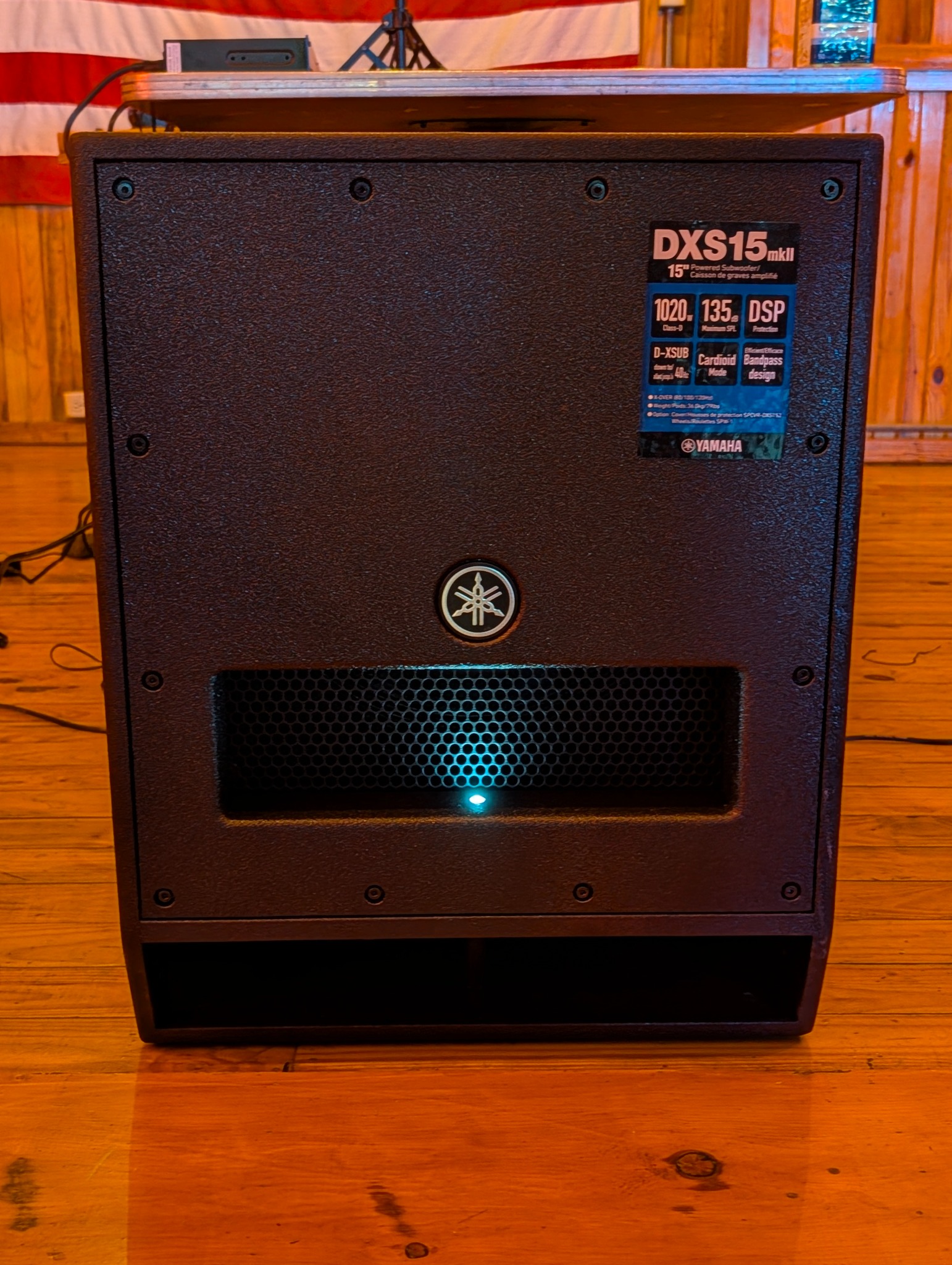 Close view of the DJ Fiddlesticks subwoofer cabinet